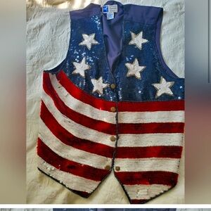 Vintage red blue white American flag vest